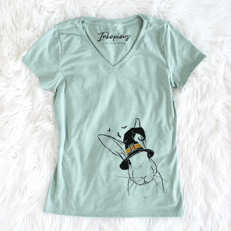 Witch Penny the Belgian Hare - Women's V-neck Shirt-- Chenille Fabric Brocade Fabric Lace Fabric Witch Penny the Belgian Hare - Women's V-neck Shirt-- Chenille Fabric Brocade Fabric Lace Fabric