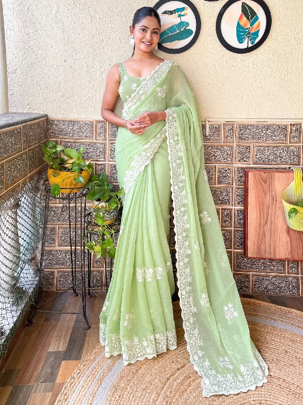 Women's Georgette Light Green Embroidered Designer Saree With Blouse Piece Embroidered Cotton Blouse Women's Georgette Light Green Embroidered Designer Saree With Blouse Piece Embroidered Cotton Blouse
