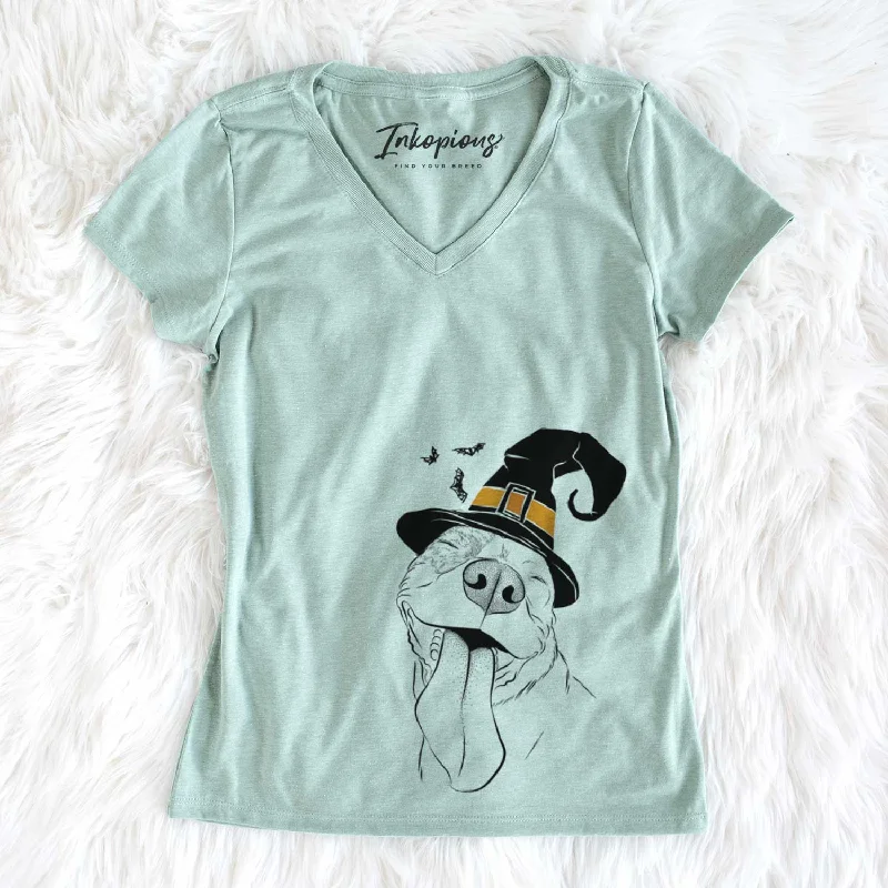 Witch Xena the American Staffordshire Terrier - Women's V-neck Shirt -- Basic T-Shirt Crew Neck Short Sleeve Witch Xena the American Staffordshire Terrier - Women's V-neck Shirt -- Basic T-Shirt Crew Neck Short Sleeve
