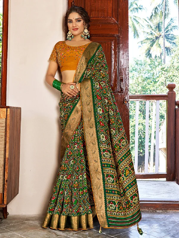 Women's Soft Silk Green Woven Design Designer Saree With Blouse Piece Subtle Shimmer Blouse