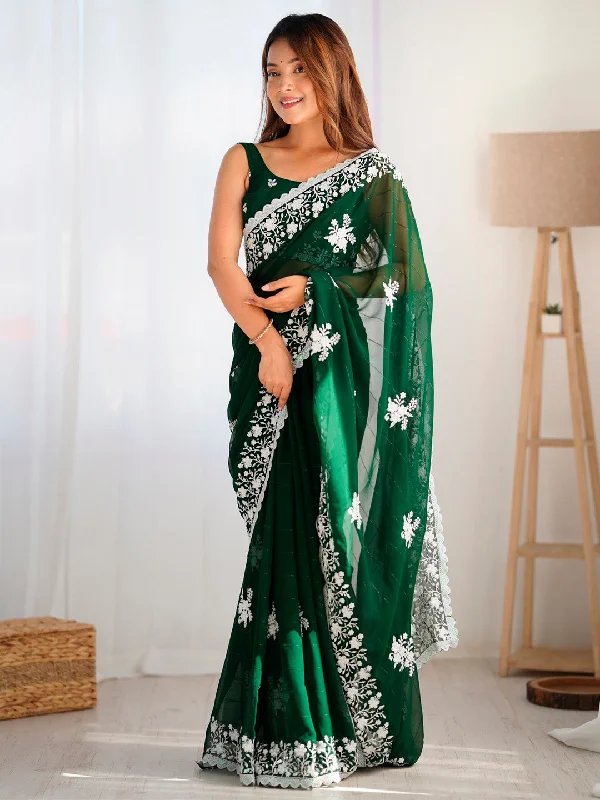 Women's Georgette Green Embellished Designer Saree With Blouse Piece Modern Work Blouse Women's Georgette Green Embellished Designer Saree With Blouse Piece Modern Work Blouse