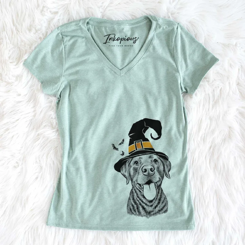 Witch Gwen the Labrador Retriever - Women's V-neck Shirt-- Rayon Velvet Corduroy