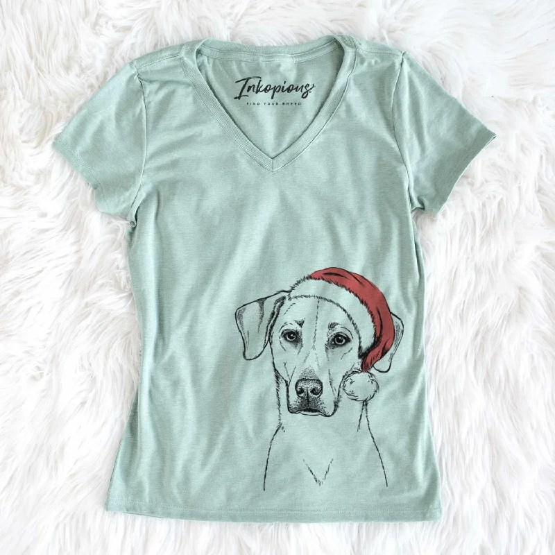 Santa Charlie Girl the Yellow Lab - Women's V-neck Shirt-- Fitted T-Shirt Seamless Stretchy Santa Charlie Girl the Yellow Lab - Women's V-neck Shirt-- Fitted T-Shirt Seamless Stretchy