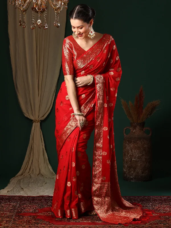 Women's Georgette Red Woven Design Designer Saree With Blouse Piece Everyday Stylish Blouse Women's Georgette Red Woven Design Designer Saree With Blouse Piece Everyday Stylish Blouse