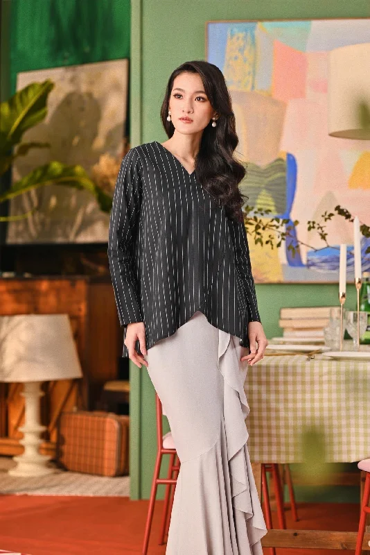 The Capai Women Caya Blouse - Black Pinstripe Modern Oversized Blouse