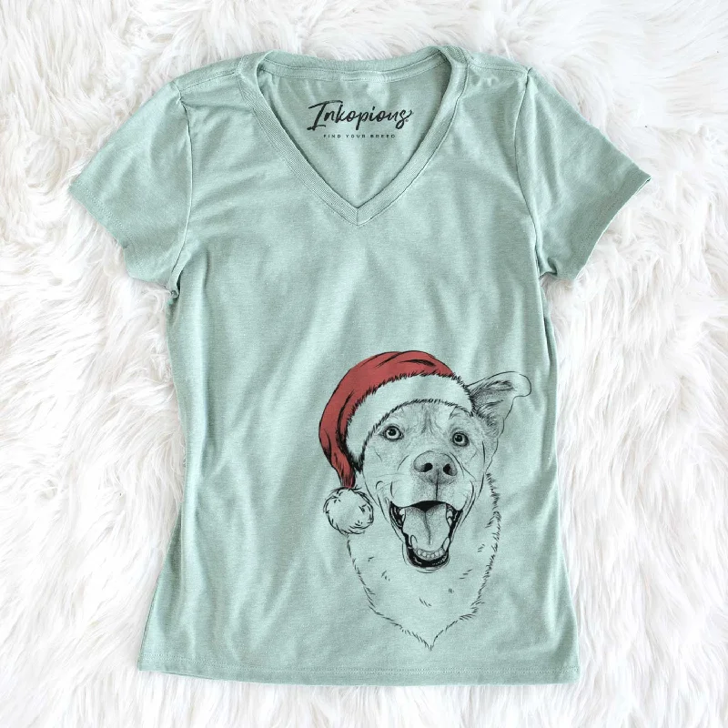 Santa Fira the Saint Bernard Husky Mix - Women's V-neck Shirt-- Sequined Glittery Shiny Santa Fira the Saint Bernard Husky Mix - Women's V-neck Shirt-- Sequined Glittery Shiny