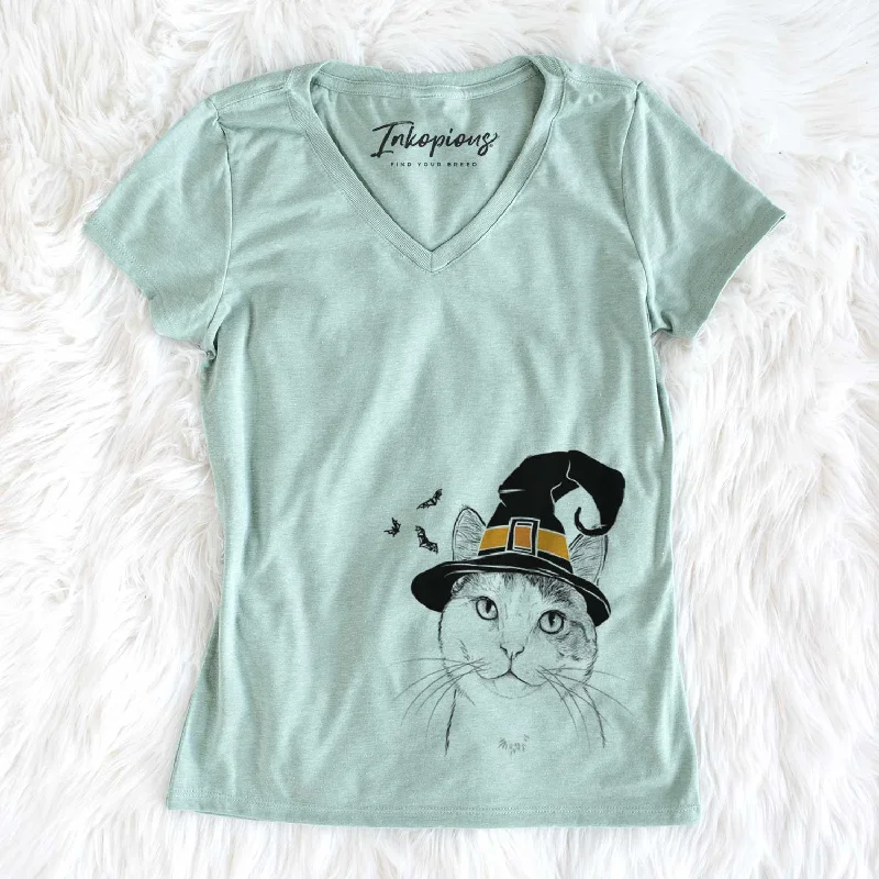 Witch Denver the Calico Cat - Women's V-neck Shirt-- Print Jacquard Patchwork