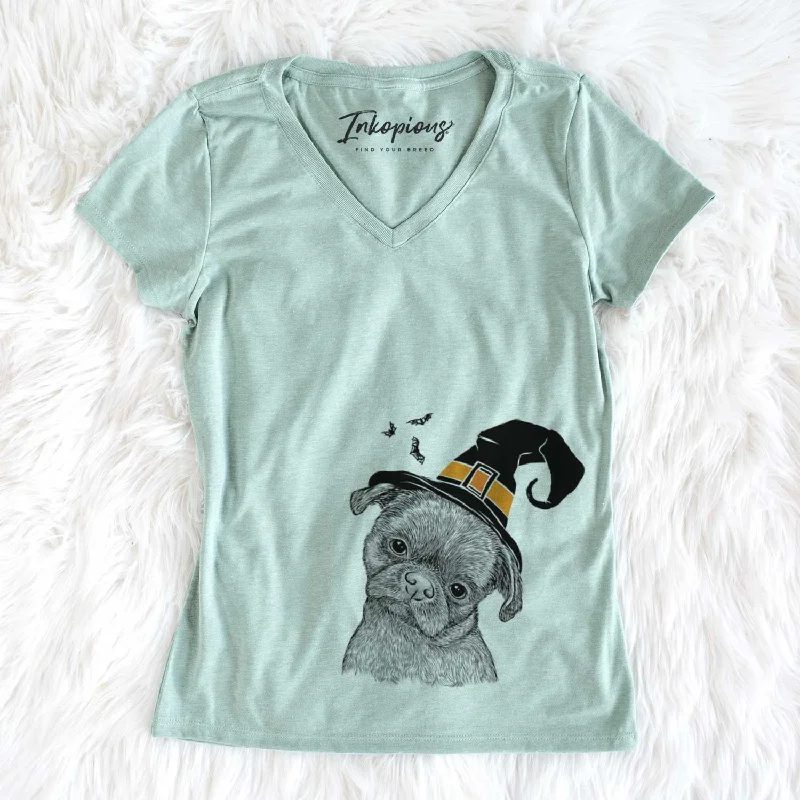 Witch Koko the Shih Tzu - Women's V-neck Shirt-- Ribbed Striped Patterned