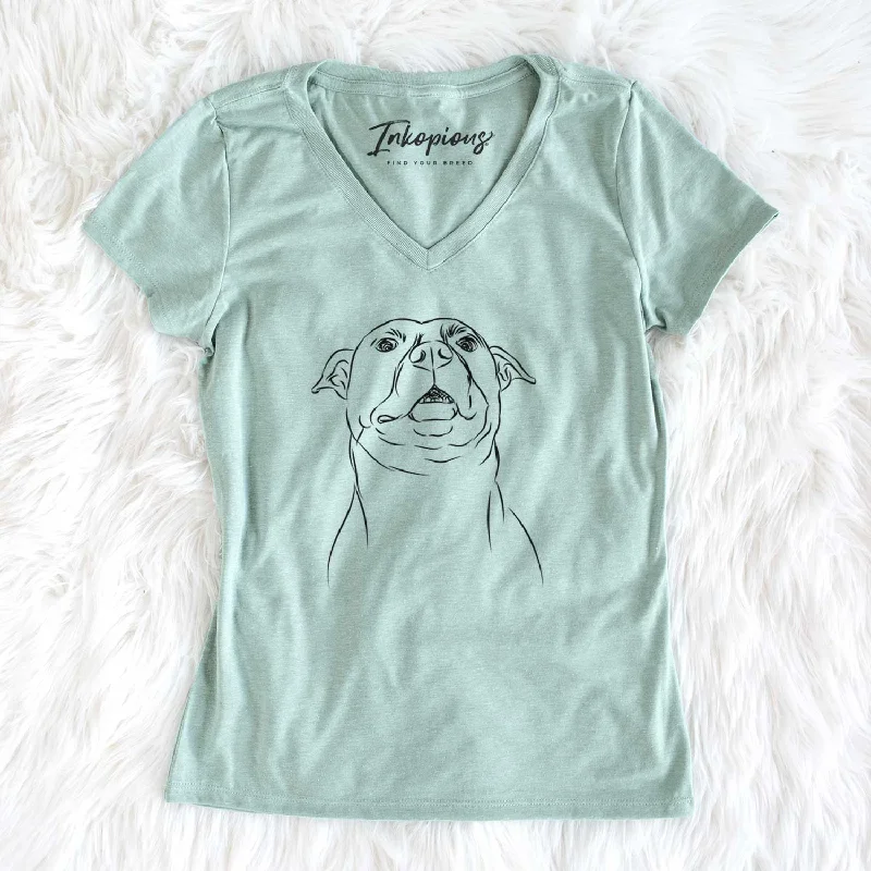 Bare Zada the Pitbull - Women's V-neck Shirt-- Beaded Sequined Faux Fur