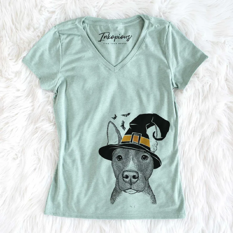 Witch Violet the Pitbull - Women's V-neck Shirt-- Fashionable Trendy Casual