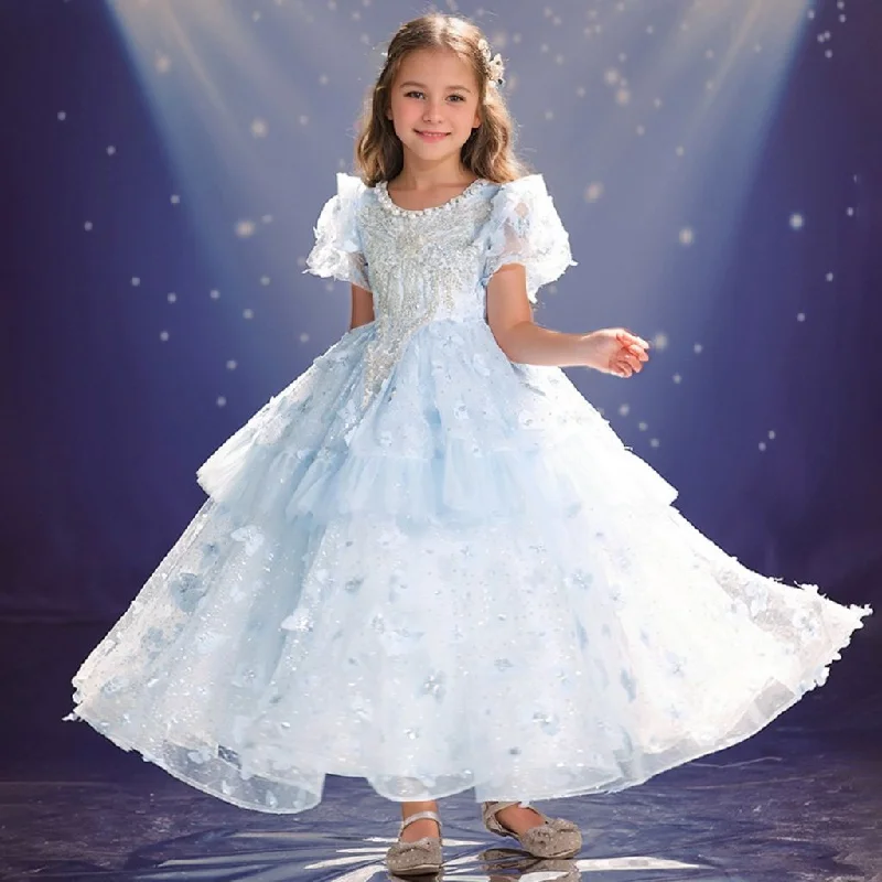 Beading Round Neck Short Sleeves Princess Girl Party Dress with Rhinestone Appliques Tunics Denim casual Beading Round Neck Short Sleeves Princess Girl Party Dress with Rhinestone Appliques Tunics Denim casual