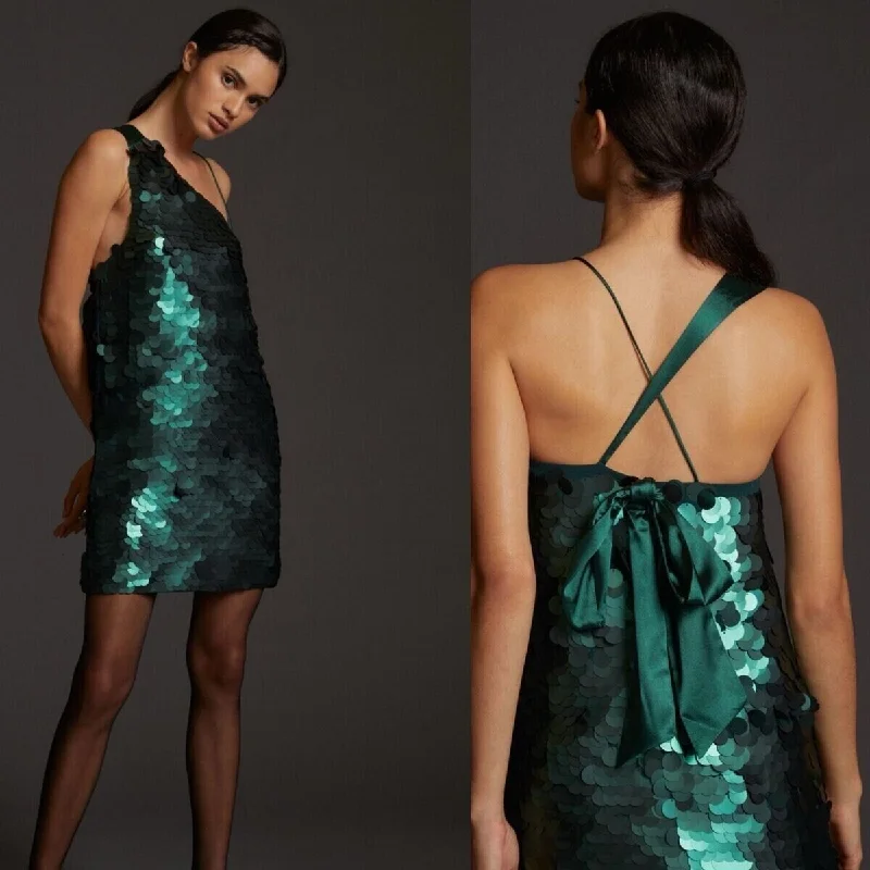 M - Maeve Anthropologie Green Sequin NEW $198 One Shoulder Party Dress 1026KS Tunics Mesh breathable M - Maeve Anthropologie Green Sequin NEW $198 One Shoulder Party Dress 1026KS Tunics Mesh breathable