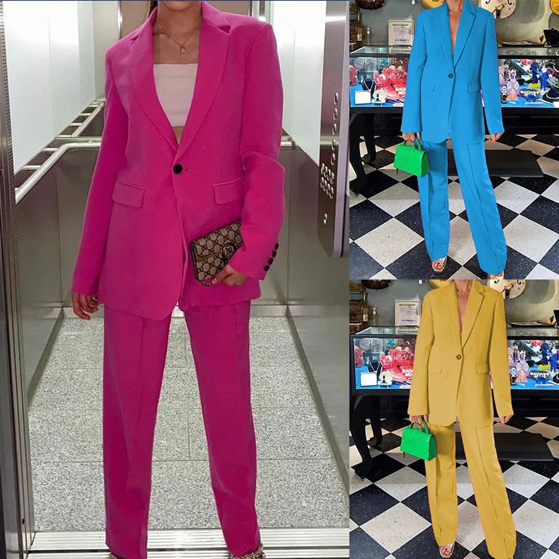 Stylish Temperament Long Sleeves Suit Cigarette Pants Suit Comfortable Jogger Trousers