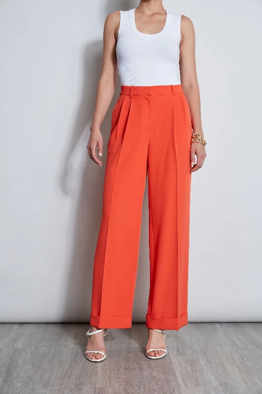 Pleated Cuffed Pant Elegant High-Waist Pants