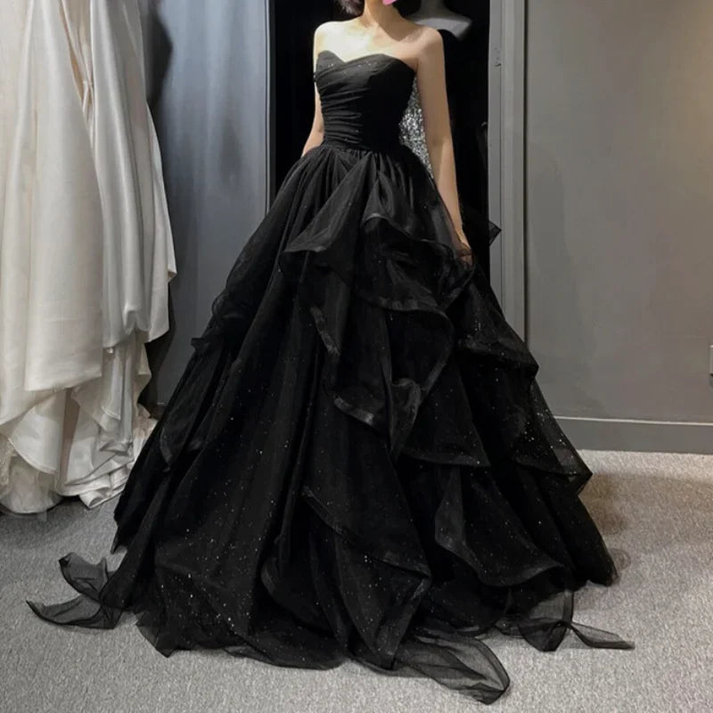 Temperament Black Elegant Wedding Party Dresses Strapless Tiered Draped Prom Robe 2024 New Ball Gown Formal Dress Women Vestidos Tunics Fleece cozy Temperament Black Elegant Wedding Party Dresses Strapless Tiered Draped Prom Robe 2024 New Ball Gown Formal Dress Women Vestidos Tunics Fleece cozy