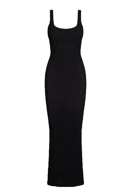 Sardinia Dress - Black Crinkle Maxi Flowy Bohemian