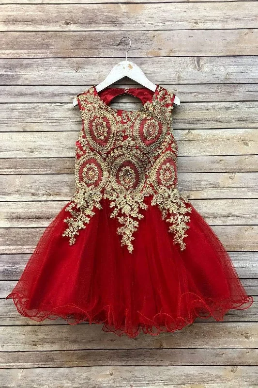 Beaded Knee length Red Tween Party Dress Tunics Custom made