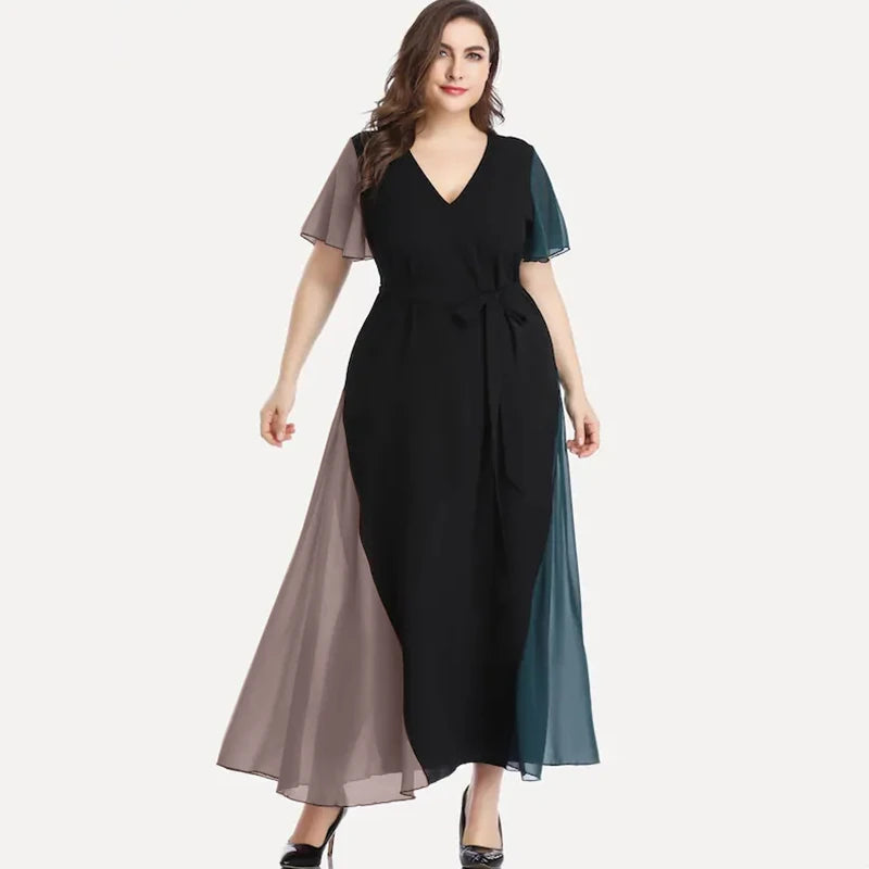 Plus Size V-neck Summer Elegant Chiffon Party Dress Women Short Sleeve Maxi Casual Dress Sash Waist Fit Flare Evening Dress 6XL Tunics Running lightweight Plus Size V-neck Summer Elegant Chiffon Party Dress Women Short Sleeve Maxi Casual Dress Sash Waist Fit Flare Evening Dress 6XL Tunics Running lightweight