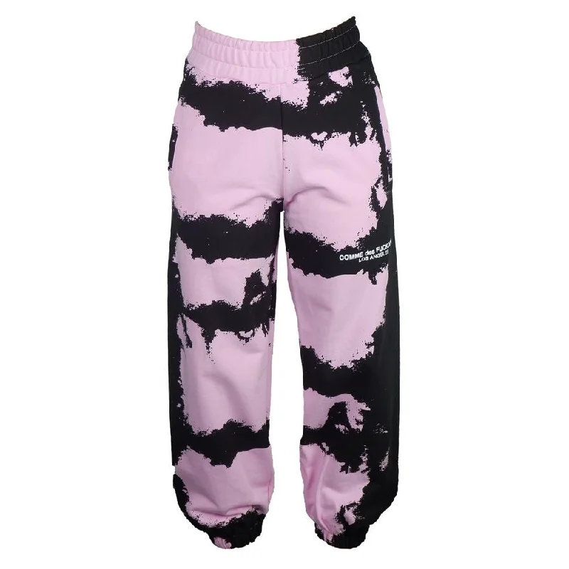 Comme Des Fuckdown Chic Pink Print Cotton Track Pants Relaxed Linen Pants