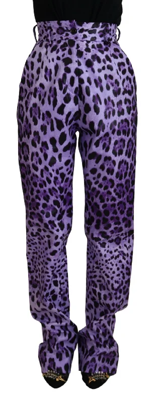 Dolce & Gabbana Elegant High Waist Straight Purple Pants Trendy Printed Leggings