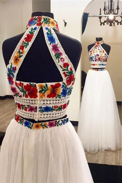 Two Piece High Neck Long Prom Dress with Appliques, Unique Sleeveless Party Dress Mermaid Tail Wedding Two Piece High Neck Long Prom Dress with Appliques, Unique Sleeveless Party Dress Mermaid Tail Wedding