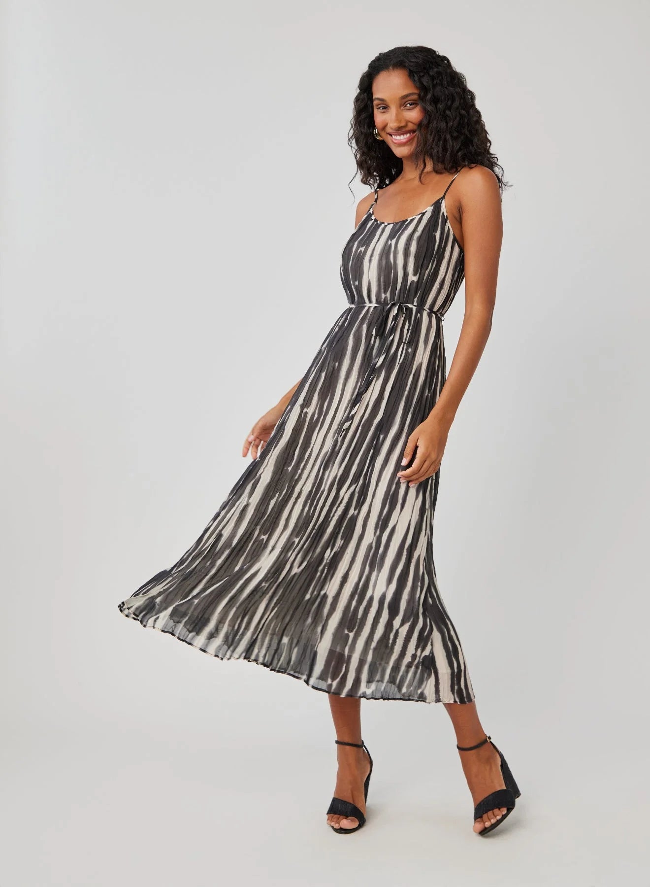 Midi Pleated Cami Dress - Brushed Stripe Print Tunics Favorite customer