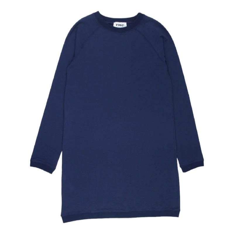YMC Blue Cut Out Waffle Sweatshirt Dress Hoodie with Stripes Bold Sporty