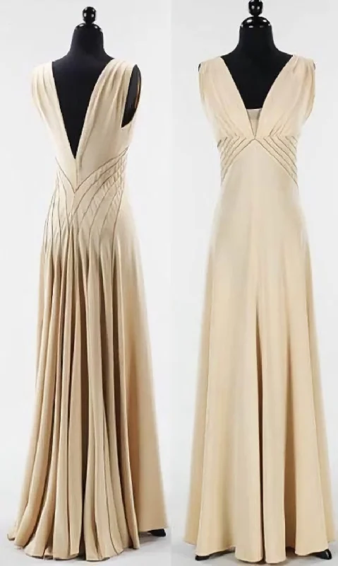 V Neck Sleeveless Party Dress, Long Prom Dress Tunics Practical easy-care