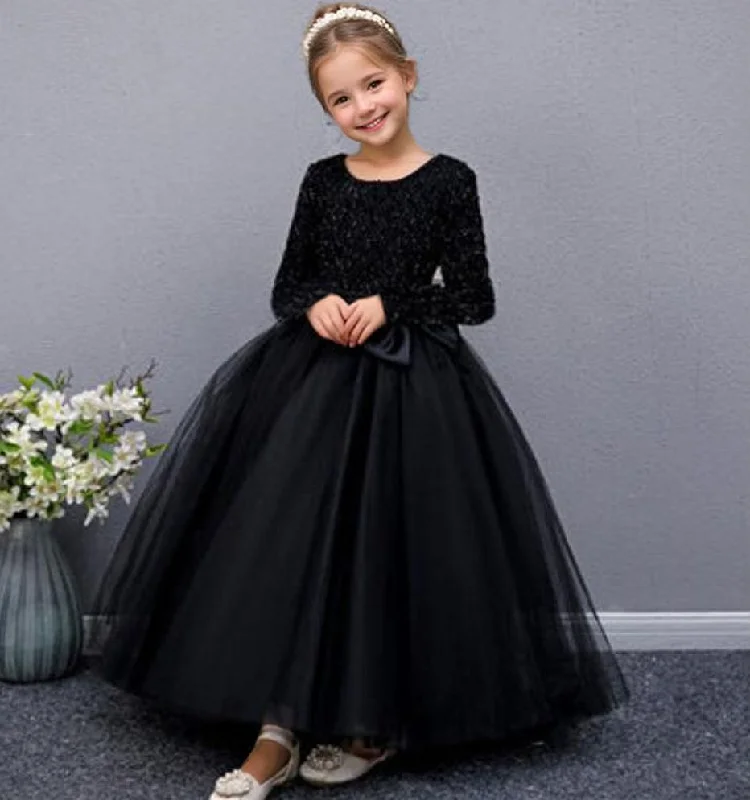 Long Sleeves Floor Length Round Neck A-Line/Princess Girl Party Dress with Bow Tunics Short Trendy Long Sleeves Floor Length Round Neck A-Line/Princess Girl Party Dress with Bow Tunics Short Trendy