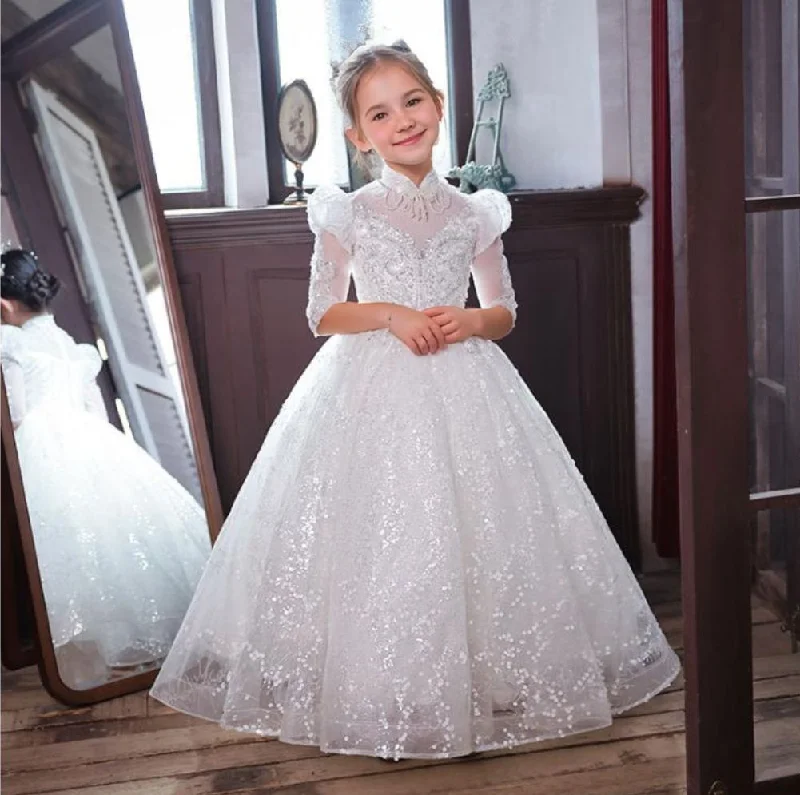 A-Line/Princess 3/4 Sleeves Flower Girl Lace Party Dress with Rhinestone Appliques Tunics Top Casual A-Line/Princess 3/4 Sleeves Flower Girl Lace Party Dress with Rhinestone Appliques Tunics Top Casual