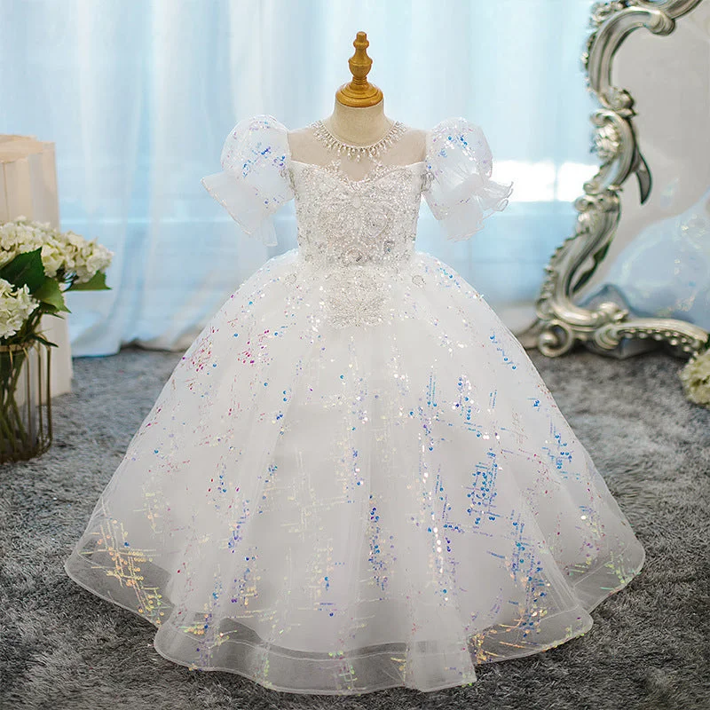 Beading Round Neck Ball Gown Short Sleeves Girl Party Dress with Crystal Appliques Off-the-shoulder Chic Trendy Beading Round Neck Ball Gown Short Sleeves Girl Party Dress with Crystal Appliques Off-the-shoulder Chic Trendy