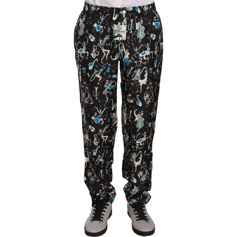 Dolce & Gabbana Elegant Silk Lounge Pants with Unique Print Comfortable Jogging Pants