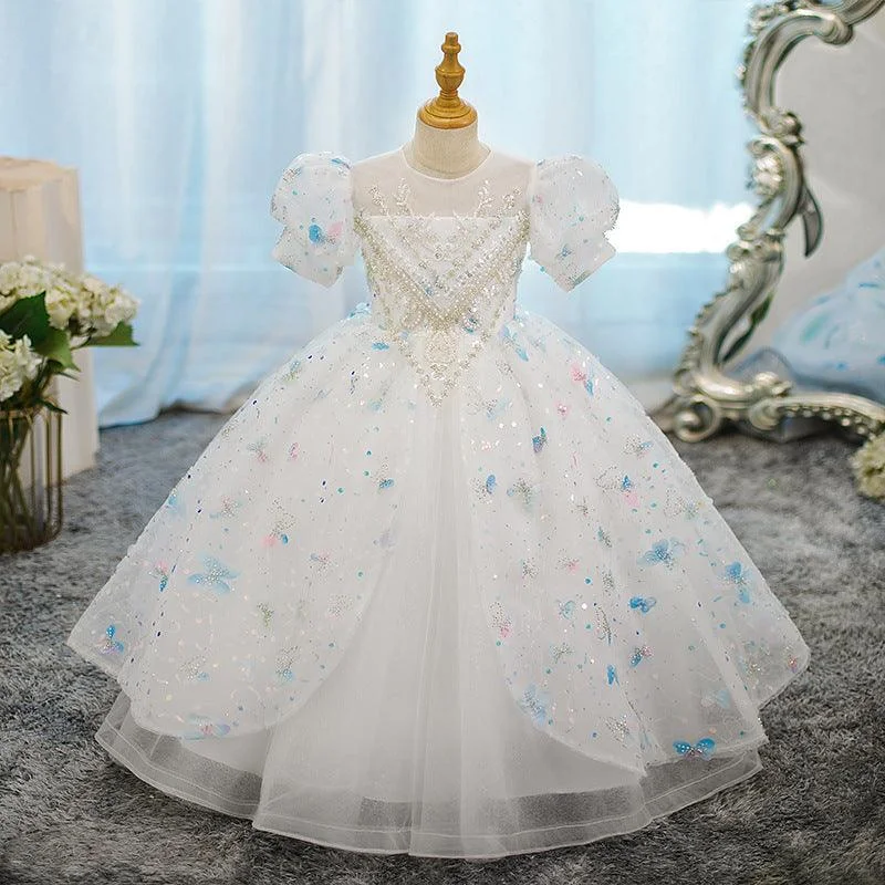 A-Line/Princess Short Sleeves Flower Girl Party Dress with Rhinestone Appliques Halter Neckline Beach A-Line/Princess Short Sleeves Flower Girl Party Dress with Rhinestone Appliques Halter Neckline Beach
