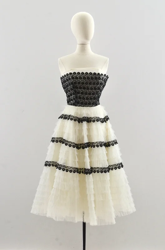Vintage 1950's Black & White Tulle Party Dress Tunics Designer luxury