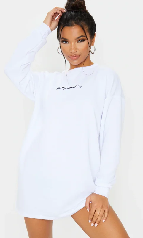 White Embroidered Sweat Jumper Dress Tunics Top rated