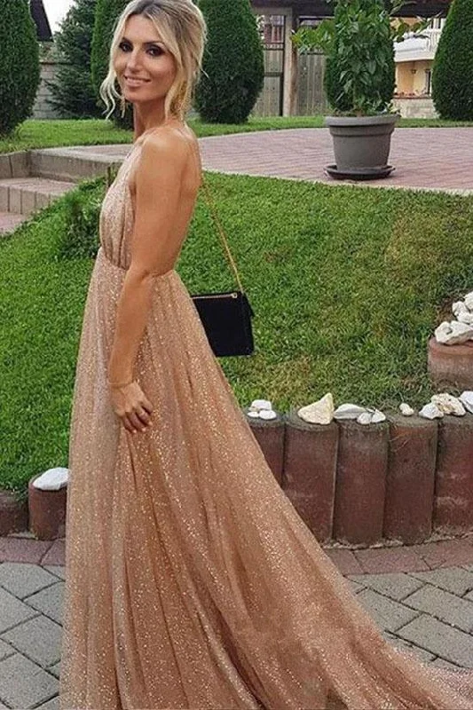 Spaghetti Strap Backless Sequins Prom Dress, Sexy Sparkly V Neck Party Dresses sweetheart Neckline Romantic Spaghetti Strap Backless Sequins Prom Dress, Sexy Sparkly V Neck Party Dresses sweetheart Neckline Romantic