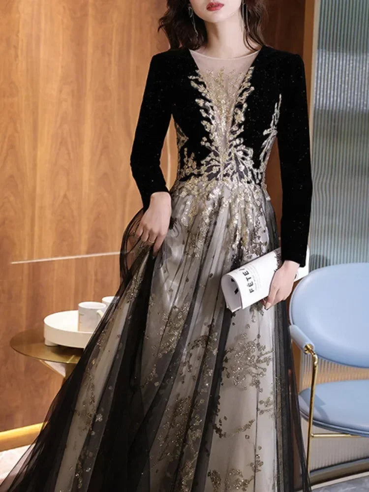 Slim Fit Long Sleeve V-neck Elegant Evening Dresses Appliques Temperament Mesh Tiered Prom Vestidos Long Wedding Party Dress Tunics Plaid country Slim Fit Long Sleeve V-neck Elegant Evening Dresses Appliques Temperament Mesh Tiered Prom Vestidos Long Wedding Party Dress Tunics Plaid country