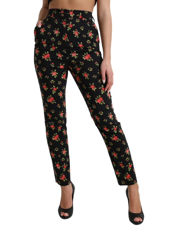 Dolce & Gabbana Elegant High-Waist Floral Tapered Pants Chic Slim Fit Pants