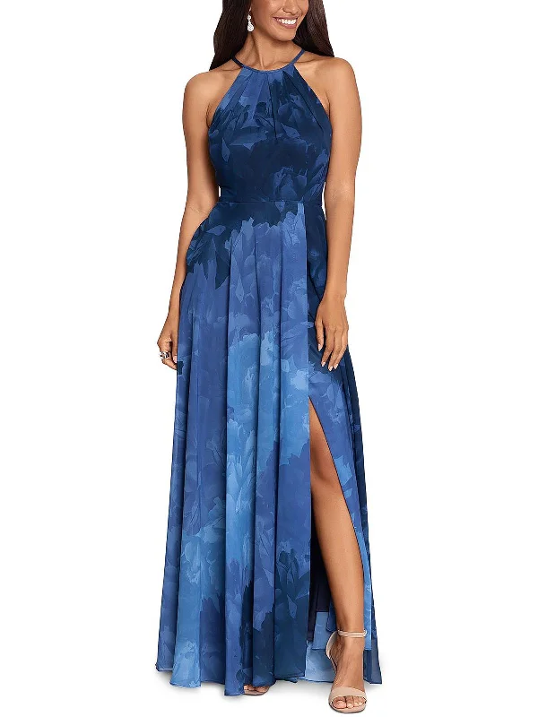 Petites Womens Printed Split Hem Evening Dress Tunics Luxurious high-end