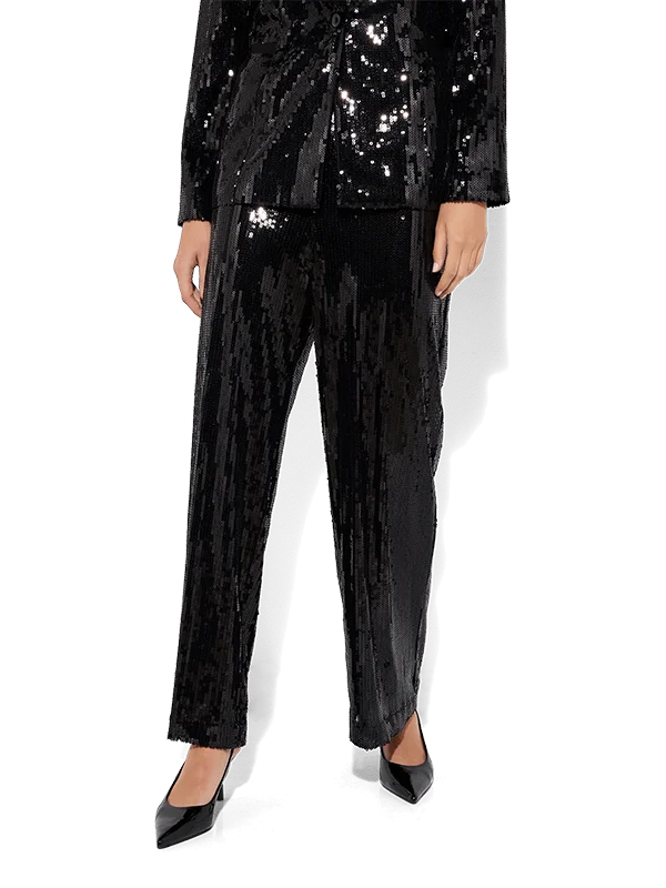 Cleo Black Sequin Pants Classic Straight-Leg Pants