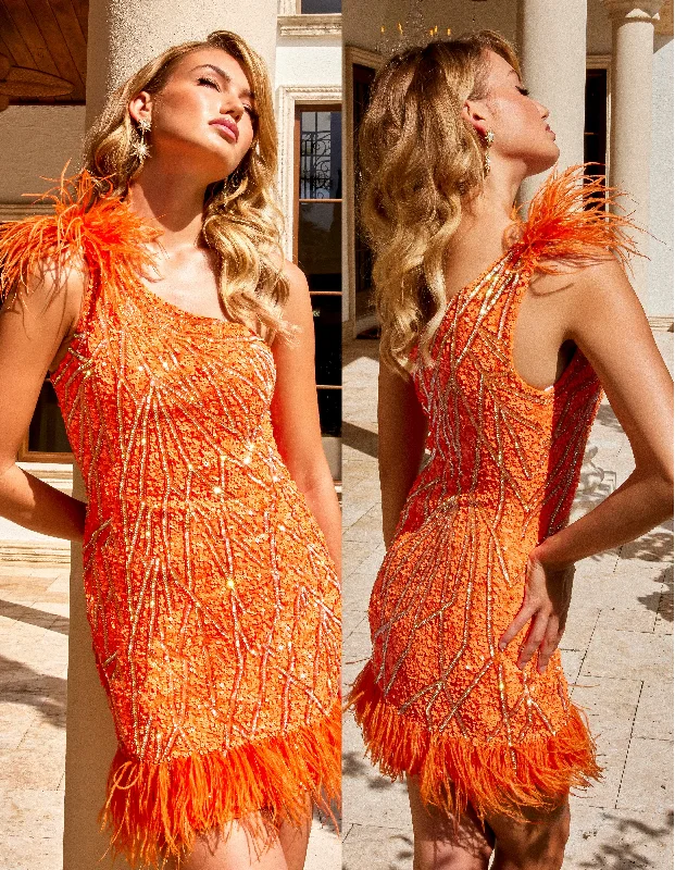 Primavera Couture 4029 One Shoulder Cocktail Dress Sequin Feather Embellishment on Bottom And Shoulder Homecoming Dress Tunics Formal black Primavera Couture 4029 One Shoulder Cocktail Dress Sequin Feather Embellishment on Bottom And Shoulder Homecoming Dress Tunics Formal black