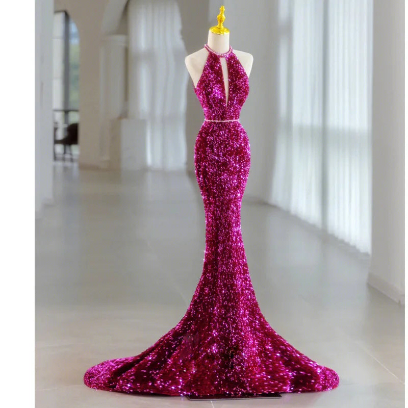 Hanging Neck Evening Dress Luxury Niche Sexy Trumpet Tail High-quality Temperament Wedding Party Dresses Slim Backless Prom Robe Tunics Versatile stylish Hanging Neck Evening Dress Luxury Niche Sexy Trumpet Tail High-quality Temperament Wedding Party Dresses Slim Backless Prom Robe Tunics Versatile stylish