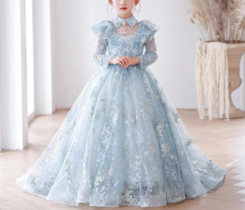 A-Line/Princess Long Sleeves Lace Girl Party Dress with Appliques & Train Tunics Sale discount A-Line/Princess Long Sleeves Lace Girl Party Dress with Appliques & Train Tunics Sale discount