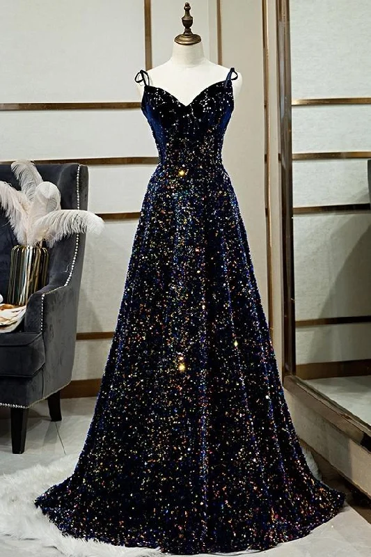 Sparkly Long A-line Lace Up Back Evening Prom Dresses Party Dress Crew Neckline Casual Sparkly Long A-line Lace Up Back Evening Prom Dresses Party Dress Crew Neckline Casual