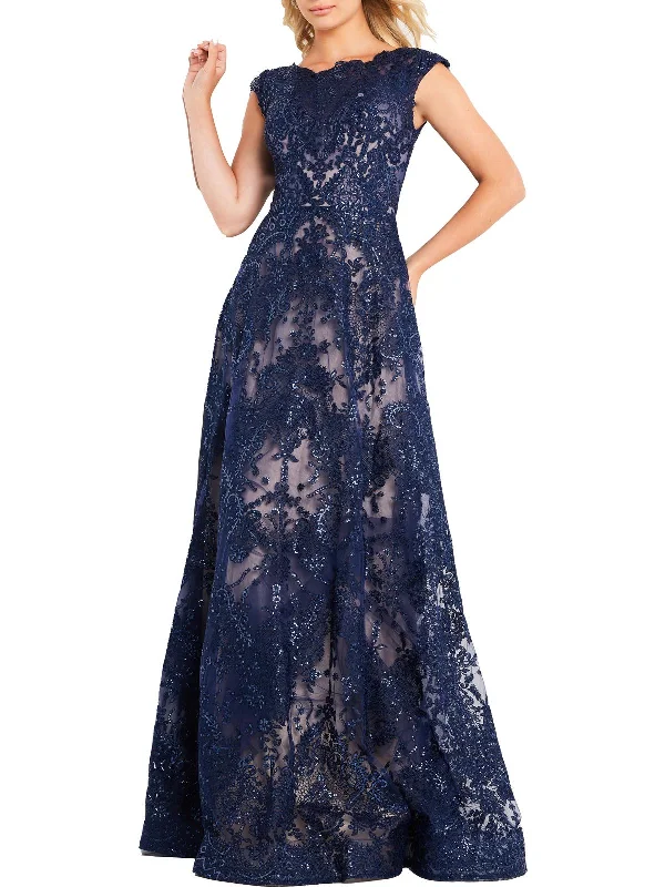 Womens Embroidered Sequined Evening Dress Tunics Lace romantic