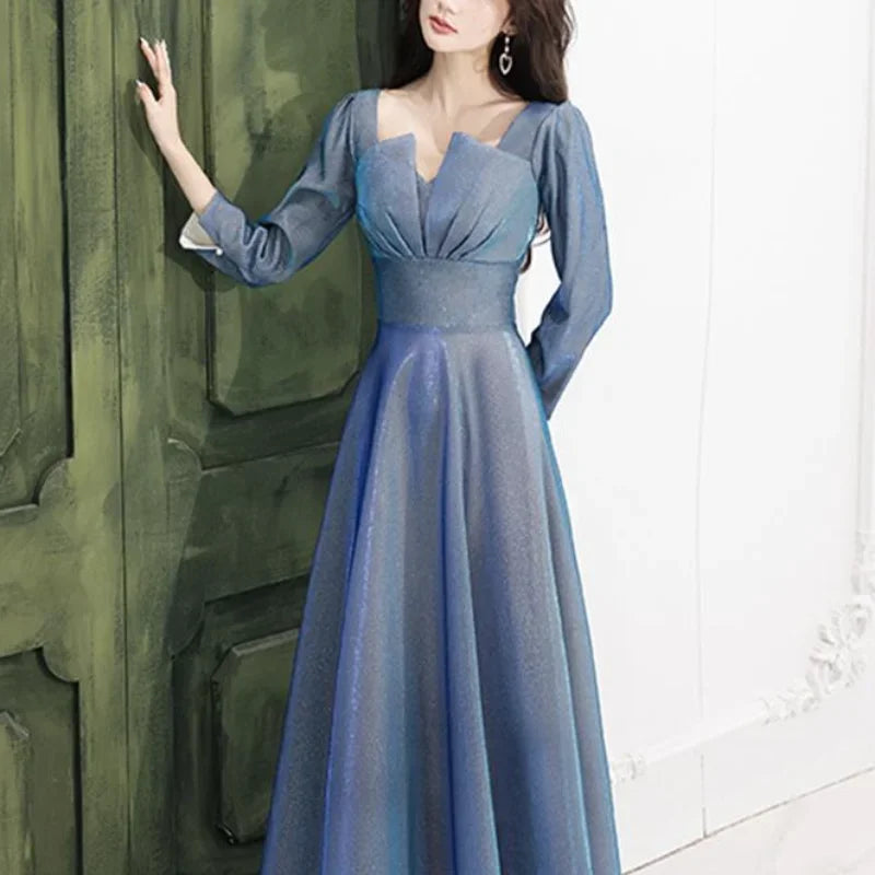 Elegant Sequined Fairy Prom Vestidos Square Collar Long Sleeve Evening Dresses 2024 Temperament Spring Summer Party Dress Tunics Stylish elegant Elegant Sequined Fairy Prom Vestidos Square Collar Long Sleeve Evening Dresses 2024 Temperament Spring Summer Party Dress Tunics Stylish elegant