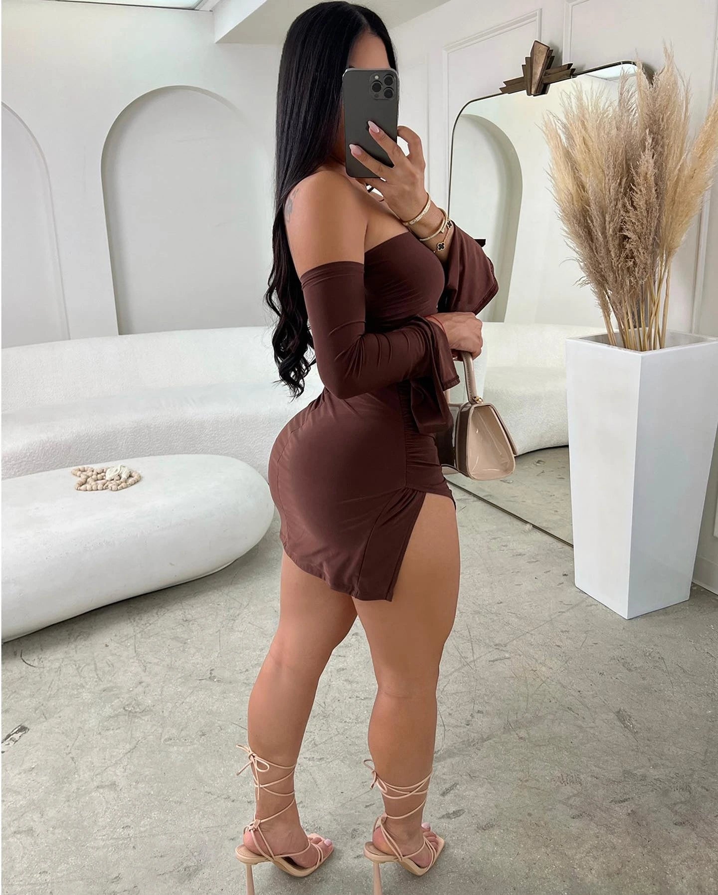 Womens Strapless Backless Mini Dress Black Off-shoulder Long Sleeve Bodycon Club Party Dress Tunics Essential wardrobe Womens Strapless Backless Mini Dress Black Off-shoulder Long Sleeve Bodycon Club Party Dress Tunics Essential wardrobe
