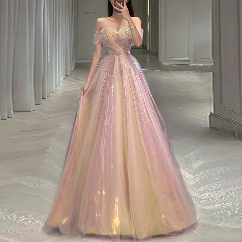 Bling Pink Elegant Sweet Evening Dresses 2024 Summer Boat Neck Slim Waist Mesh Design Tiered Prom Vestidos Wedding Party Dress Tunics Yoga stretchy Bling Pink Elegant Sweet Evening Dresses 2024 Summer Boat Neck Slim Waist Mesh Design Tiered Prom Vestidos Wedding Party Dress Tunics Yoga stretchy