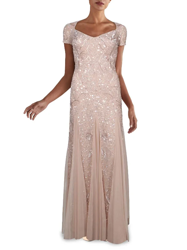 Womens Sequined Long Evening Dress Tunics Solid Classic