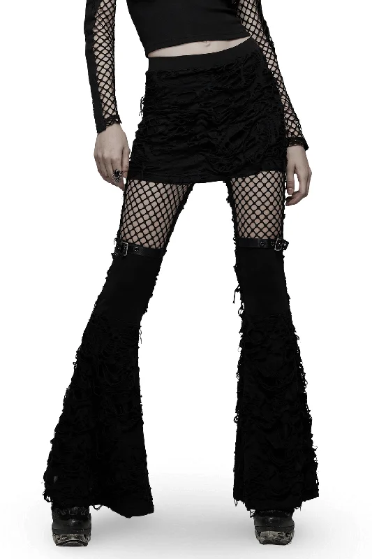 Gothic Women's Ripped Flare Pants with Mesh Detailing Comfortable Maternity Pants